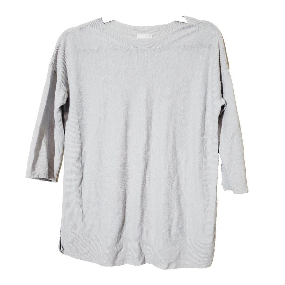 J Jill Sweater Women Small LINEN Lightweight Beach Gray Round Neck